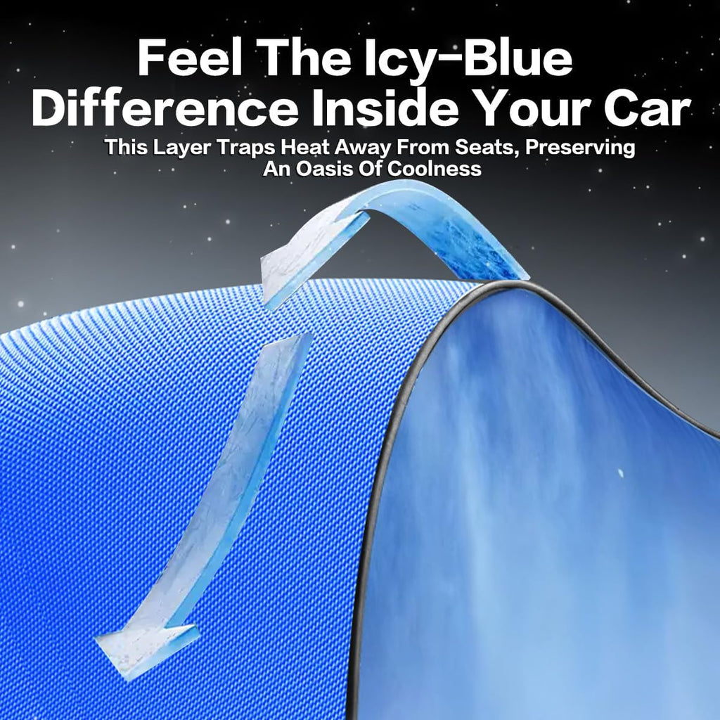 Windshield Sun Shade for Fit Ford F150 2021-2025 Foldable Sunshade with Titanium Silver & Ice Blue Layer, UPF50+ Car Window Shade