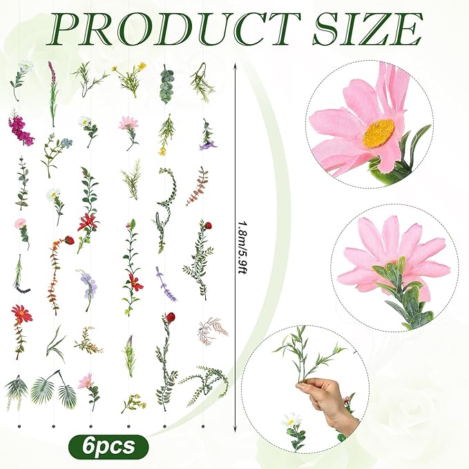 XunYee 6 Pcs 35.4 ft Flower Garlands Hanging Wildflower Backdrop Decoration A...