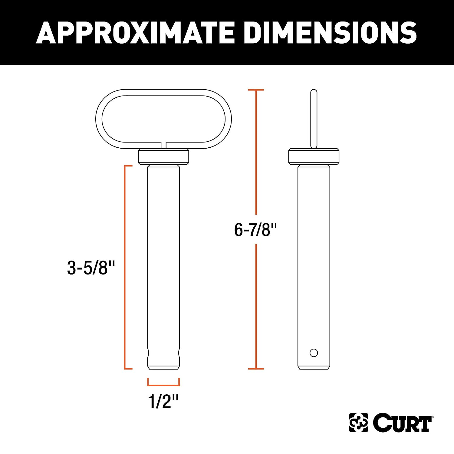 CURT 45805 1/2 x 3-5/8-Inch Clevis Pin Hitch with Rubber-Coated Handle and Clip (Pack of 4)