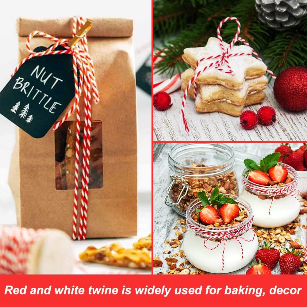 Vivifying Red and White Twine, 2Pcs נ656 Feet 2mm Cotton Bakers Twine String for Gift Wrapping, Baking, Butchers, DIY Crafts, Tying Cake and Pastry Boxes (Red & White)