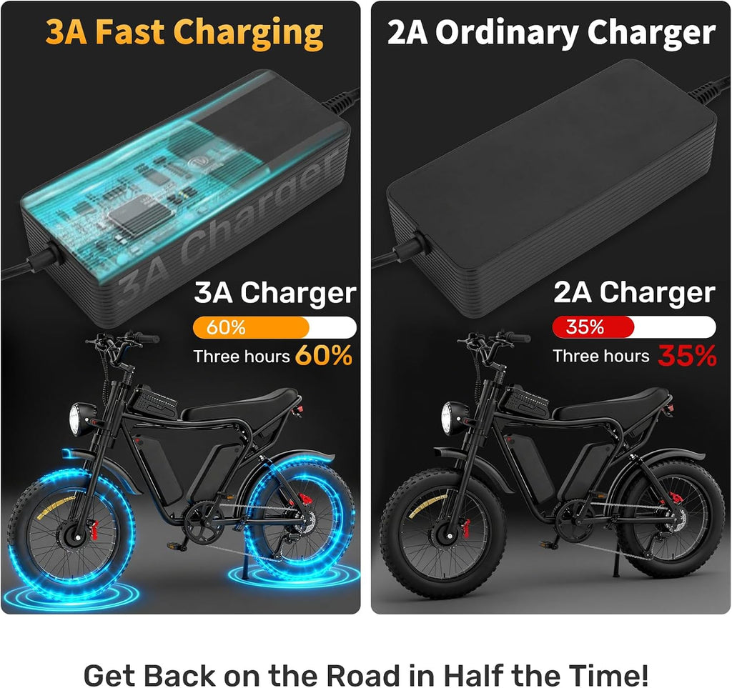 UL Certified Upgraded Fast Charging 3-Pin 48V 3A Battery Charger for Q20 Ridstar & YVY E-Bike, Battery Power Adapter, Waterproof & Moisture-Proof & Protection Against Overcurrent Charger Part