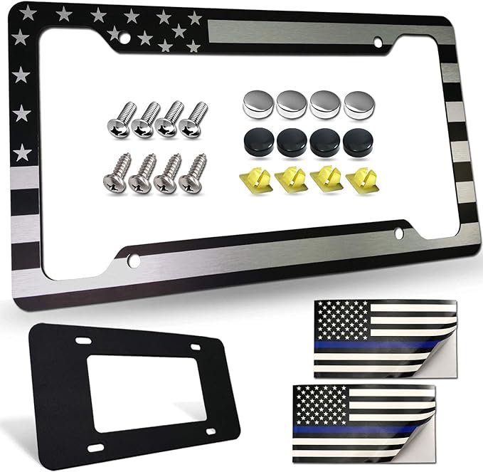 Flag License Plate Frame- USA Patriotic Personalized Car Tag Holder, 4 Hole by FBJTDQ