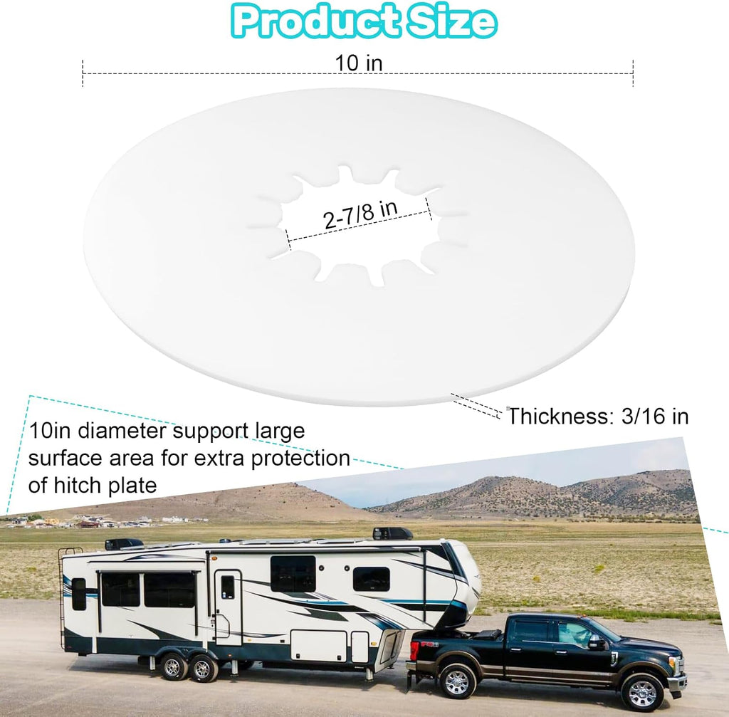 5th Wheel Lube Plate, 10-Inch Heavy-Duty Nylon | Grease-Free, For Fifth Wheel RV Trailers, For Campers, For Tow Vehicles, Hitch Pad