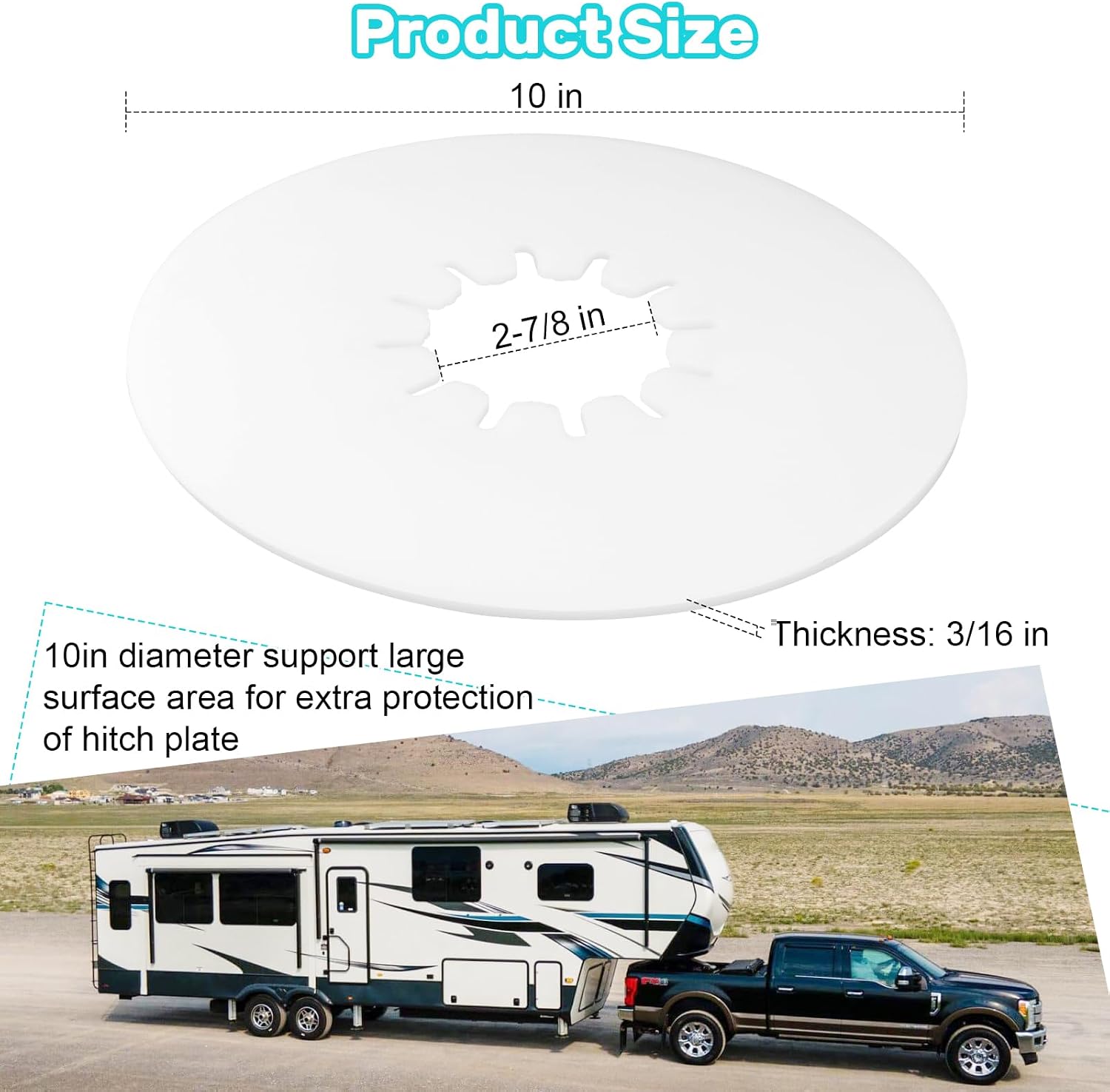 5th Wheel Lube Plate, 10-Inch Heavy-Duty Nylon | Grease-Free, For Fifth Wheel RV Trailers, For Campers, For Tow Vehicles, Hitch Pad