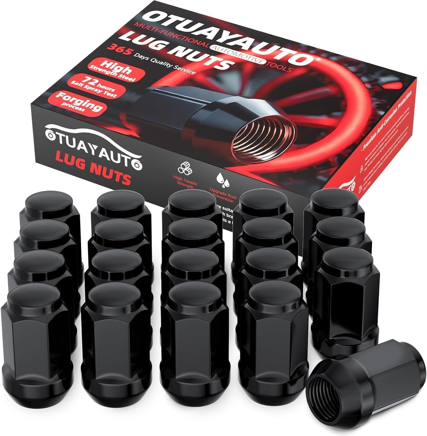 OTUAYAUTO 1/2-20 Lug Nuts - Replacement for 1987-2018 Jeep Wrangler JK, 2002-2012 Liberty, 1993-2010 Grand Cherokee, Cone Seat, 19mm Hex, 20PCS Black Closed End Bulge Acorn Lug Nut