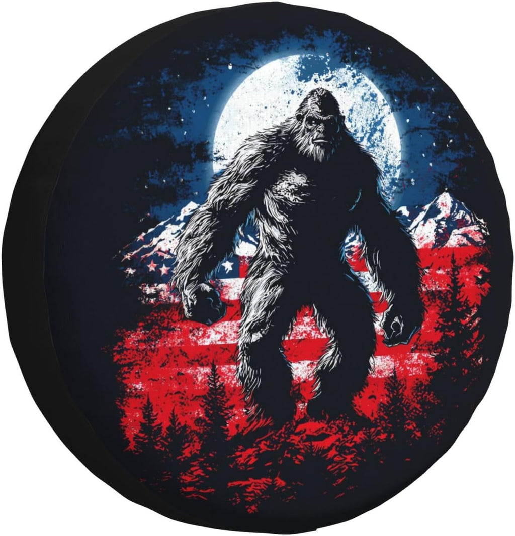 America Flag Bigfoot Spare Tire Cover Waterproof Wheel Cover 17 Inch Universal Fit for Jeep Trailer Rv SUV Truck Uv Protection Dustproof Tire Cover Outdoor Travel Camping Gift