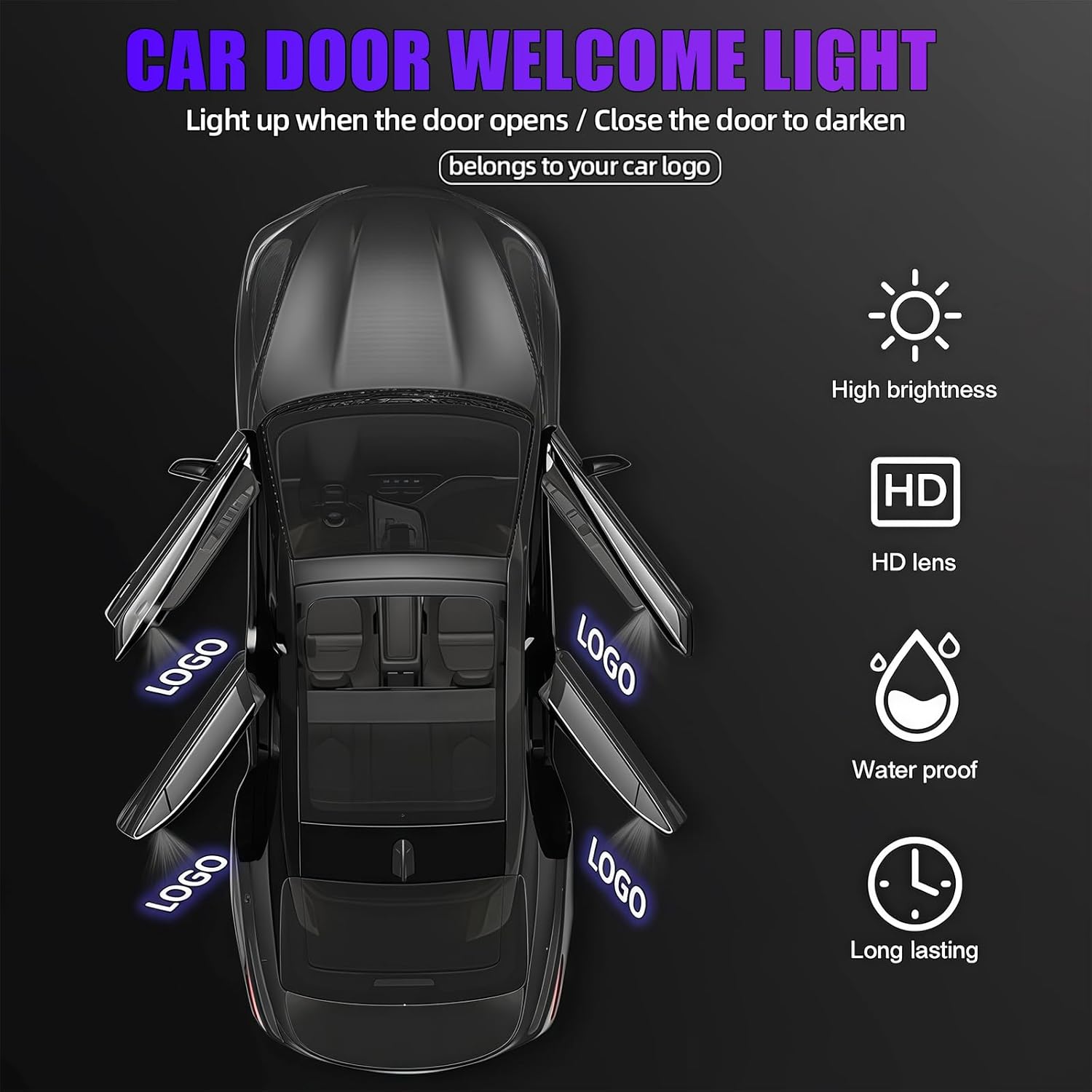 2Pcs Car Door Lights Logo Projector Compatible with Highlander/Camry/4runner/Sienna/Corolla/Tundra/Prius/Venza/Prado/Sequoia/Reiz/Previa/Alphard Model, 3D LED Car Welcome Projector Puddle Lights