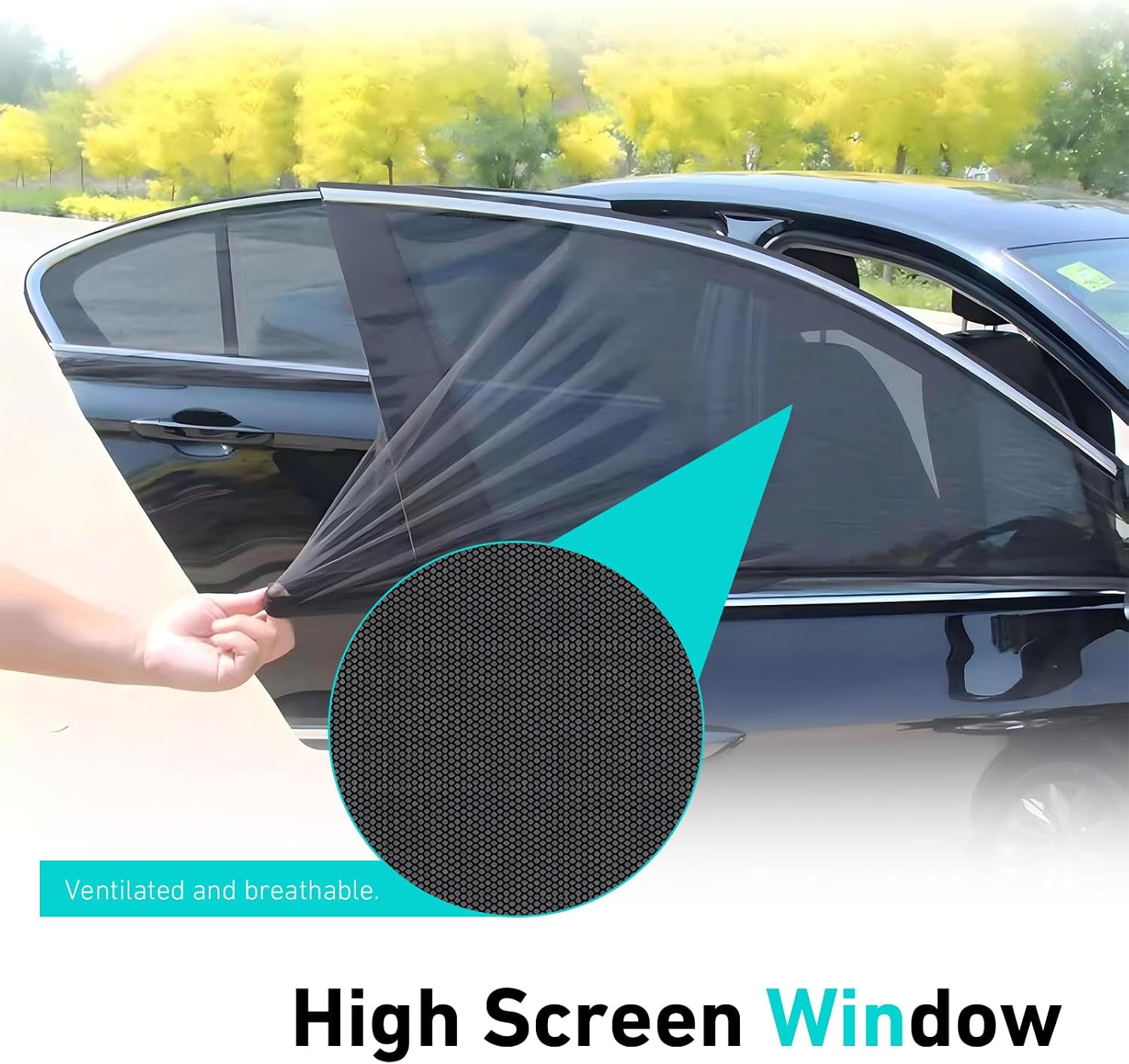 4 PCS Car Side Window Shades, Double Layer Breathable Mesh Car Window Shades, High Stretchability Full Coverage Curtains for Baby Family Travel, Universal for Most Sedan (Black #1)
