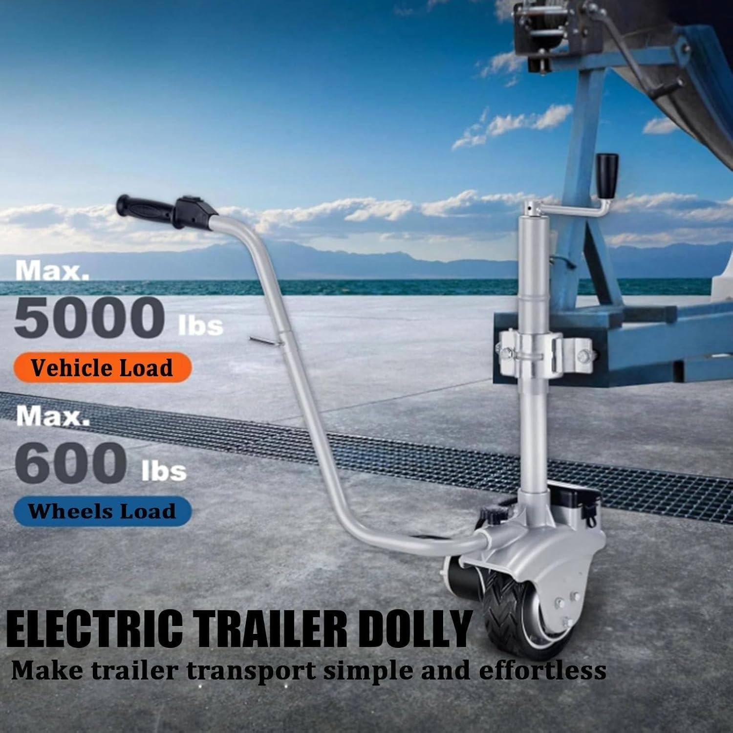 12V Electric Jockey Wheel Mover for Caravan & Boat Trailer, 350W, Max Load 5504.5 lbs (2270 kg), High-Speed Aluminium Wheel 5-7m/min for Easy Towing