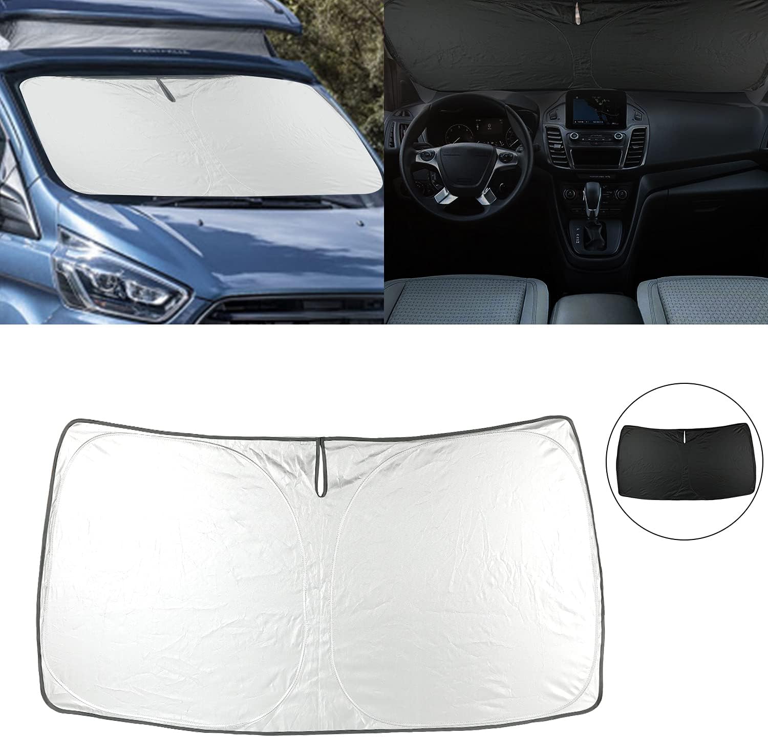 Foldable Windshield Sun Shade for Ford Transit Van 2015-2026 | Custom Fit Transit Van XL, Wagon XL, Wagon XLT Cargo Front Windshield Sunshade Heat Shield Reflector Cover