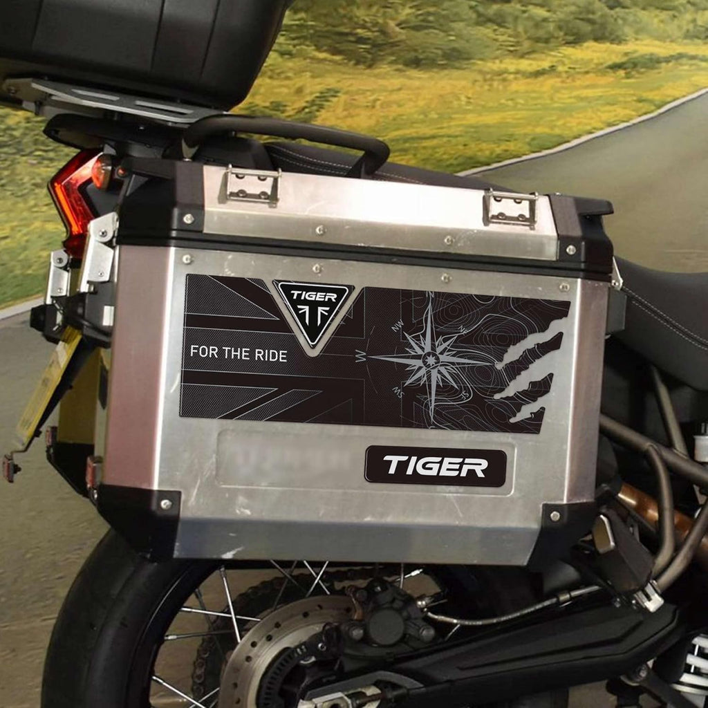 labelbike - 3D Stickers Motorcycle Side Bags Protection and Decoration in Resin Compatible with Triumph Tiger 850 900 1200 - Color Carbon Black Gray