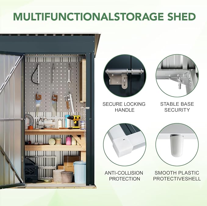 Breezz 5x3FT Vertical Outdoor Steel Storage Shed, Lockable Doors, Compact Metal - Image 5
