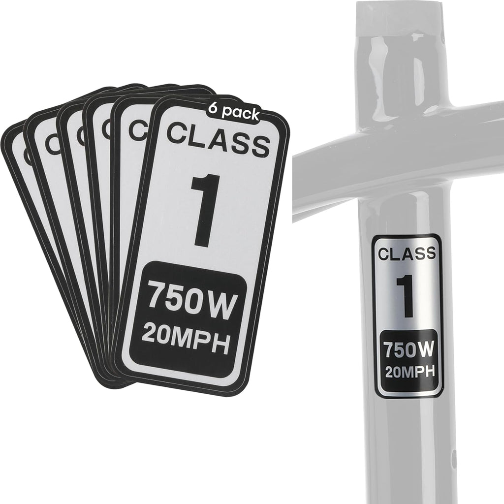 EBike Class 1 Stickers, 750W 20MPH Labels, Waterproof Decals for Electric Bicycle Frame, 6-Pack