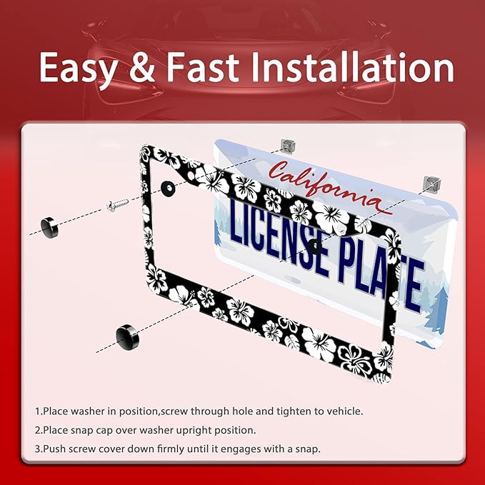 【2Pcs】 White Hibiscus Hawaii License Plate Frames Round Hole Personalise - Image 5