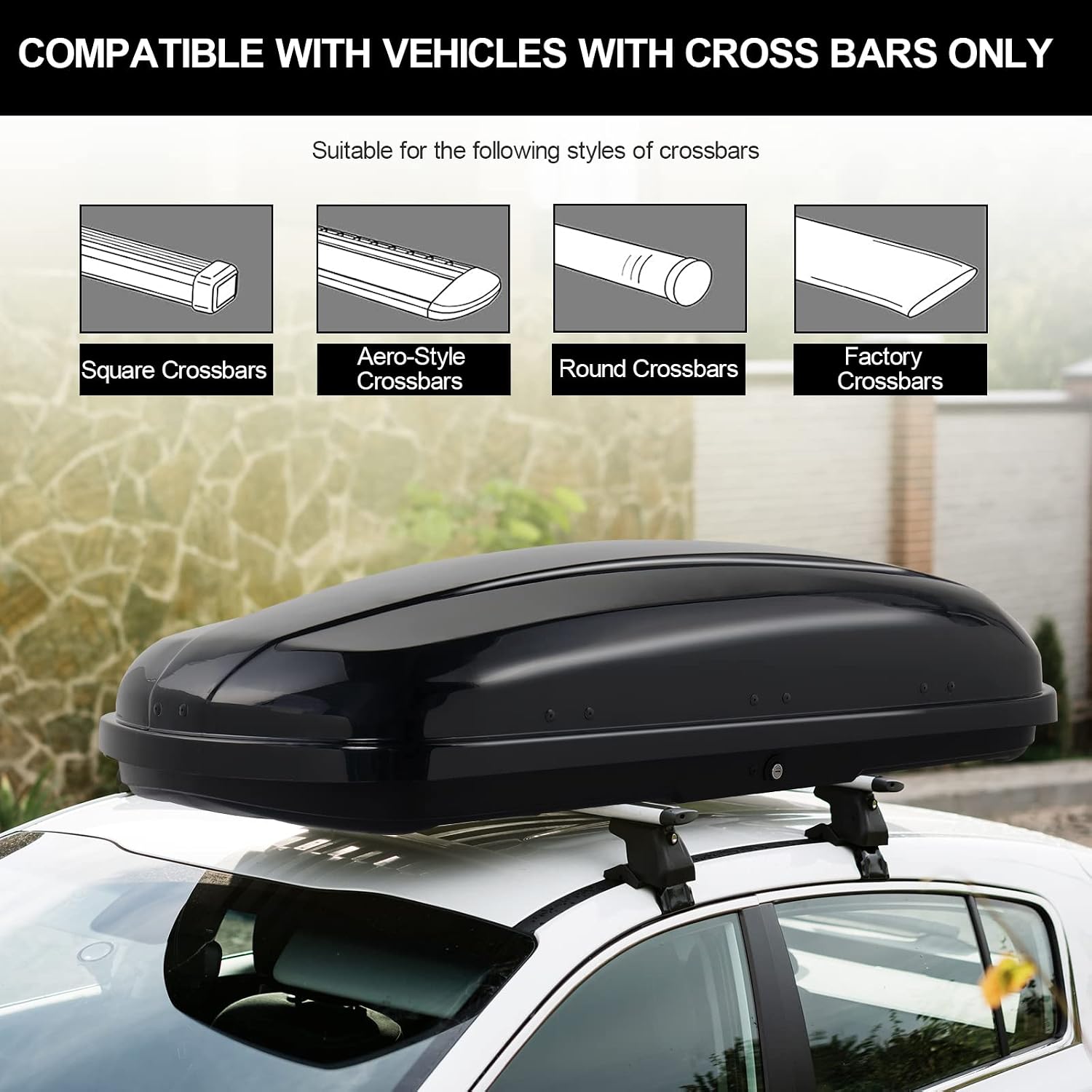 TUFFIOM 13.4 cu.ft. Rooftop Cargo Box w/Keys, Hard Shell Waterproof Travel Roof Storage Cargo Carrier Luggage Rack, 61" L x 27.6" W x 13.8" H, Dual-Side Opening, for SUV Car Van w/Cross Bars, Black