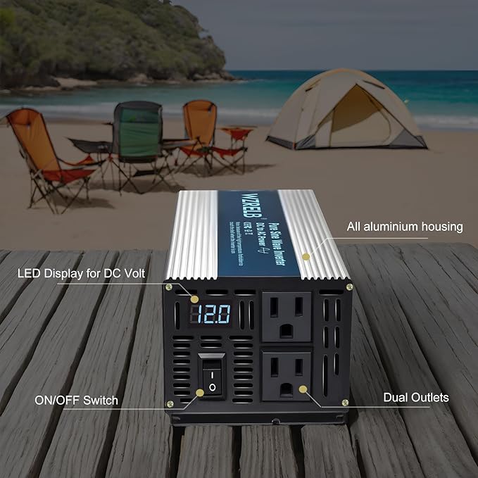 WZRELB 1000W Pure Sine Wave Inverter 12V DC to 110V 120V AC, Car Power Inverter - Image 2