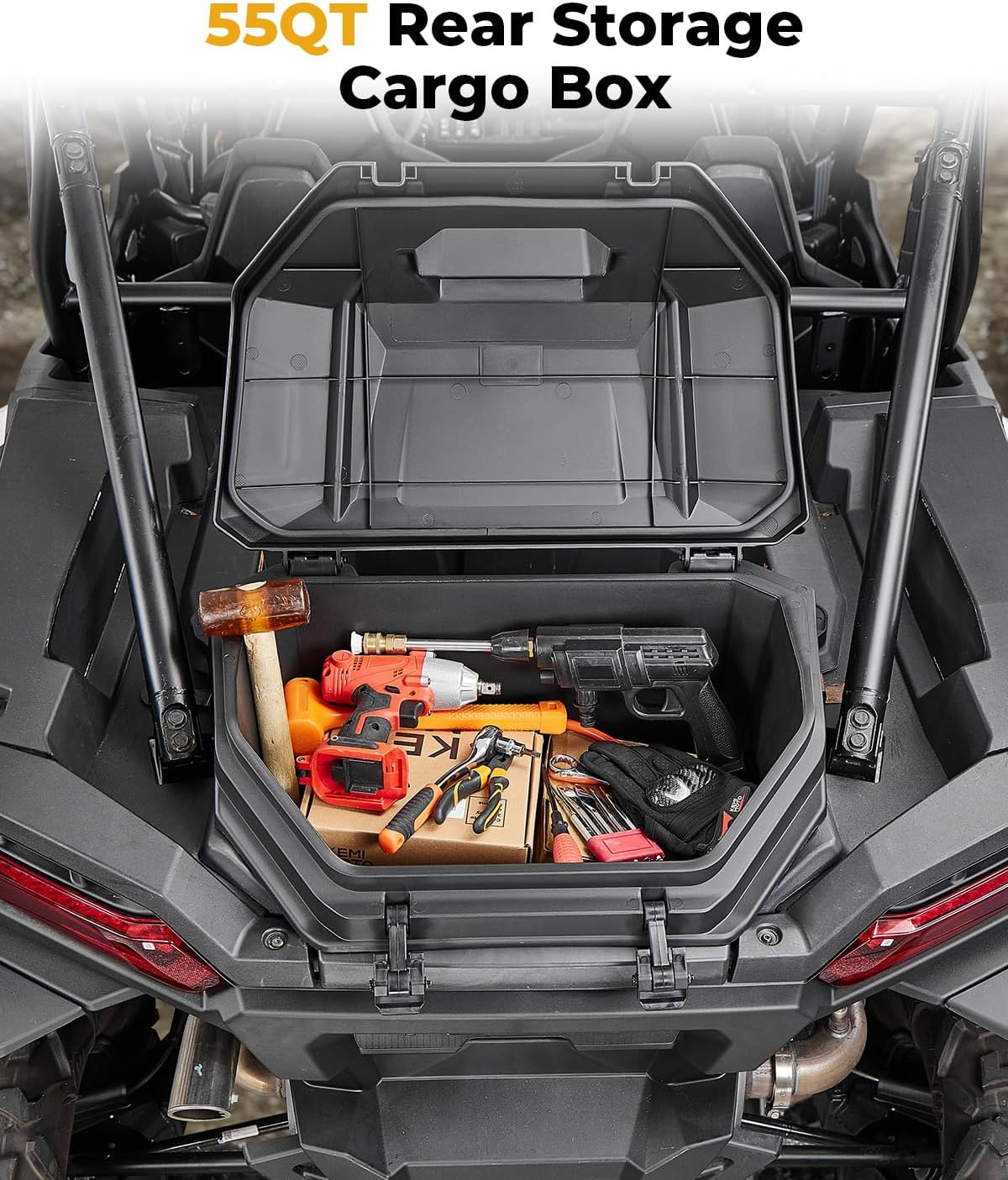 KEMIMOTO 2024/2025/2026 XP 1000 Rear Cargo Box 55QT Water-resistant | Compatible with 2024/2025/2026 Polaris RZR XP 1000/4 Two Lockable Latches Rear Bed Box Polypropylene Replace 2884525