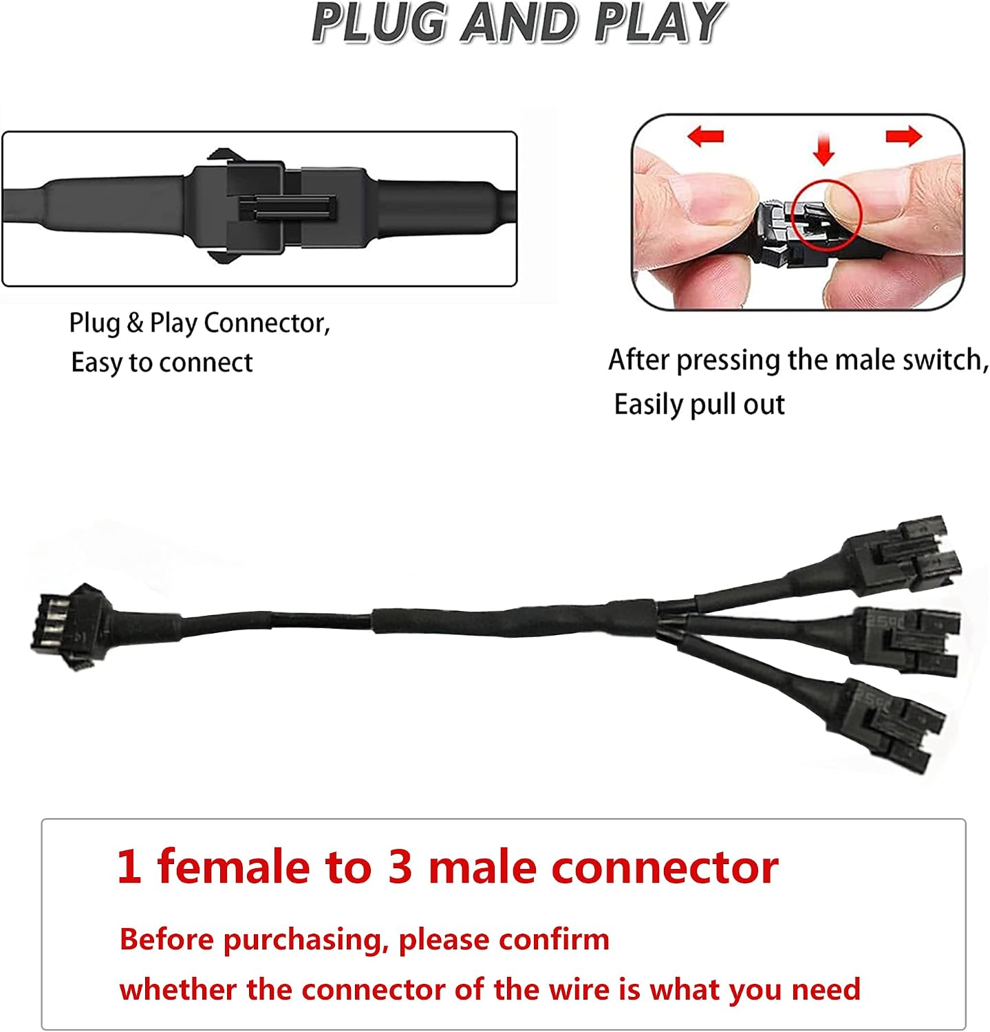 2Pcs 7.5in Motorcycle Extension Wire 3-Way Splitter Y Cable for RGB LED Motorcycle Light Rock Light Multi-Color Neon Strip (1 Female to 3 Male Cable)