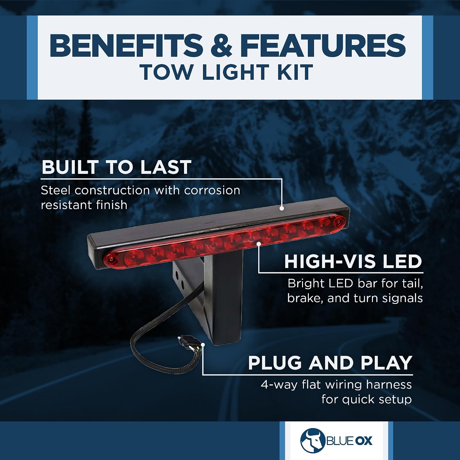 Blue Ox Tow Light Kit fits 2 Inch Class III, IV, V Receiver Hitch | Plug-and-Play Design | High-Visibility LEDs | Durable Finish | Precision Engineered | Easy Installation | Hardware Included