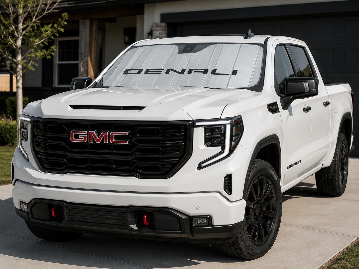 SR1 Performance USA GMC Sierra Denali Windshield Sunshade for 2019-2026 Sierra 1500, 2500HD, 3500HD Denali – Insulated Foldable Accordion Style Silver Custom Fit Sun Shade – Blocks UV Rays