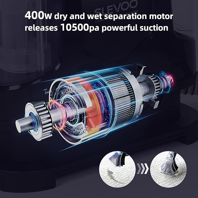 Carpet Cleaner Machine 10.5Kpa Strong Suction, 400W Powerful Motor, Portable - Image 3