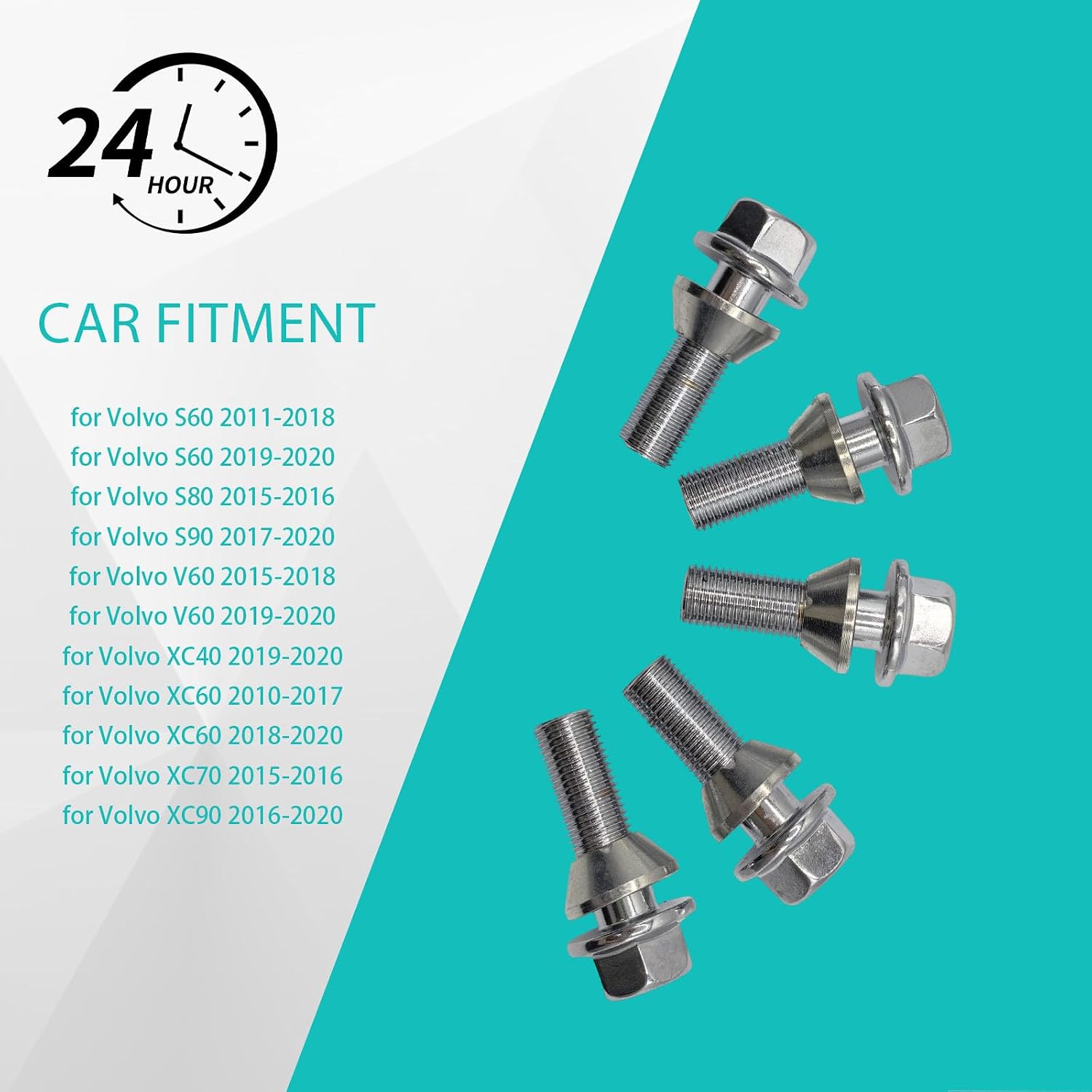 M14x1.5 Wheel Lug Bolts Nuts Hub for Volvo S60 2011-2018 5pcs | 31423735, for Volvo S60 2019-2020 for Volvo S80 2015-2016 for Volvo S90 2017-2020