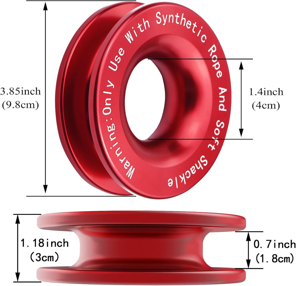 Recovery Ring 66,000 lbs for Winch Snatch Compatible for SUV UTV ATV Off-Road Vehicle and Truck Pulley Towing Ring for Synthetic Rope and Soft Shackle - Red