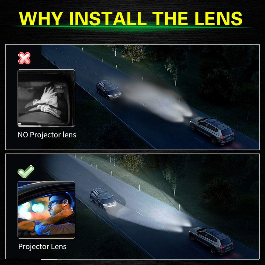 2.5 inch Bi-Xenon HID Projector Lens H4 H7 H11 Car Retrofit Styling Use H1 light Universal (Black Shroud with White Angel Eyes)