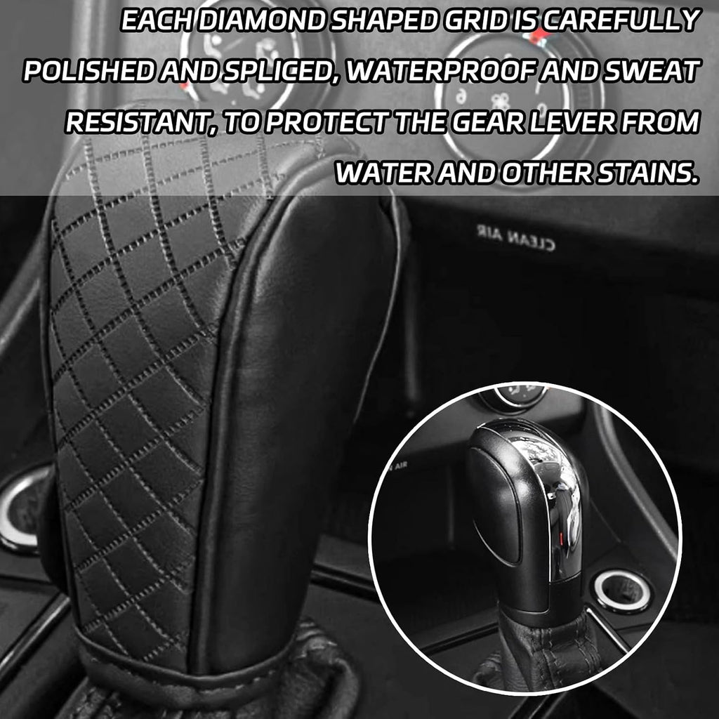 Car Shift Handle Transmission Knob Cover Accessories, Eco-Leather Car Shift Cover, Center Console Magic Tape Gear Lever Protector Universal for Most Cars(Black)