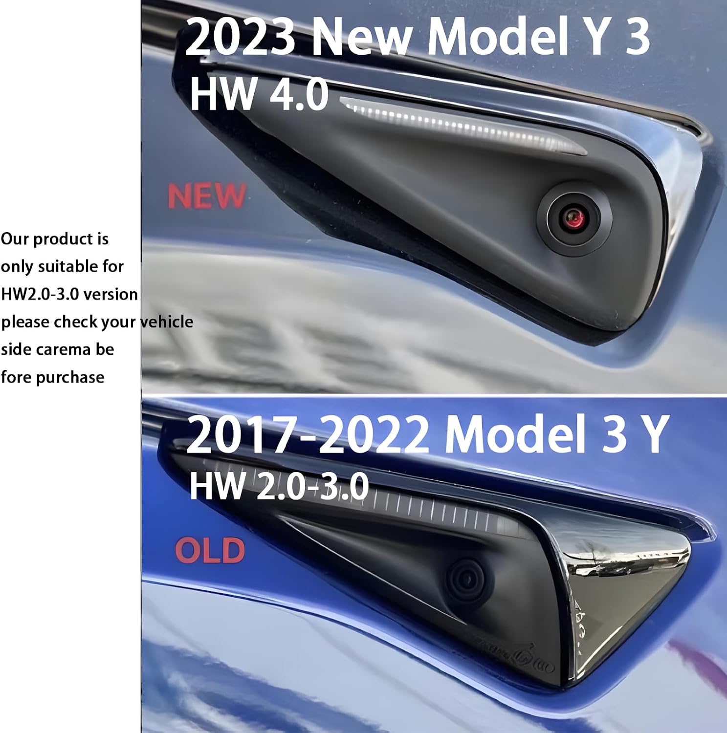 for Tesla Model 3/Y HW3.0 Turn Signal Side Camera Protection Cover Decoration Accessories fit for 2017-2023 Tesla Model 3 and 2020-2023.6 Tesla Model Y (Glossy Carbon Fiber Pattern)