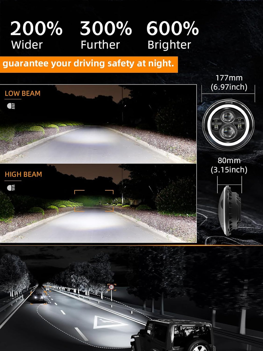 UNI-SHINE Black 2pcs 7 inch Led Headlight Round DOT Approved H6024 Led Headlight DRL Turn Signal Compatible with Jeep Wrangler JK TJ CJ & Miata & Chevy S3 & Hummer H1 H2