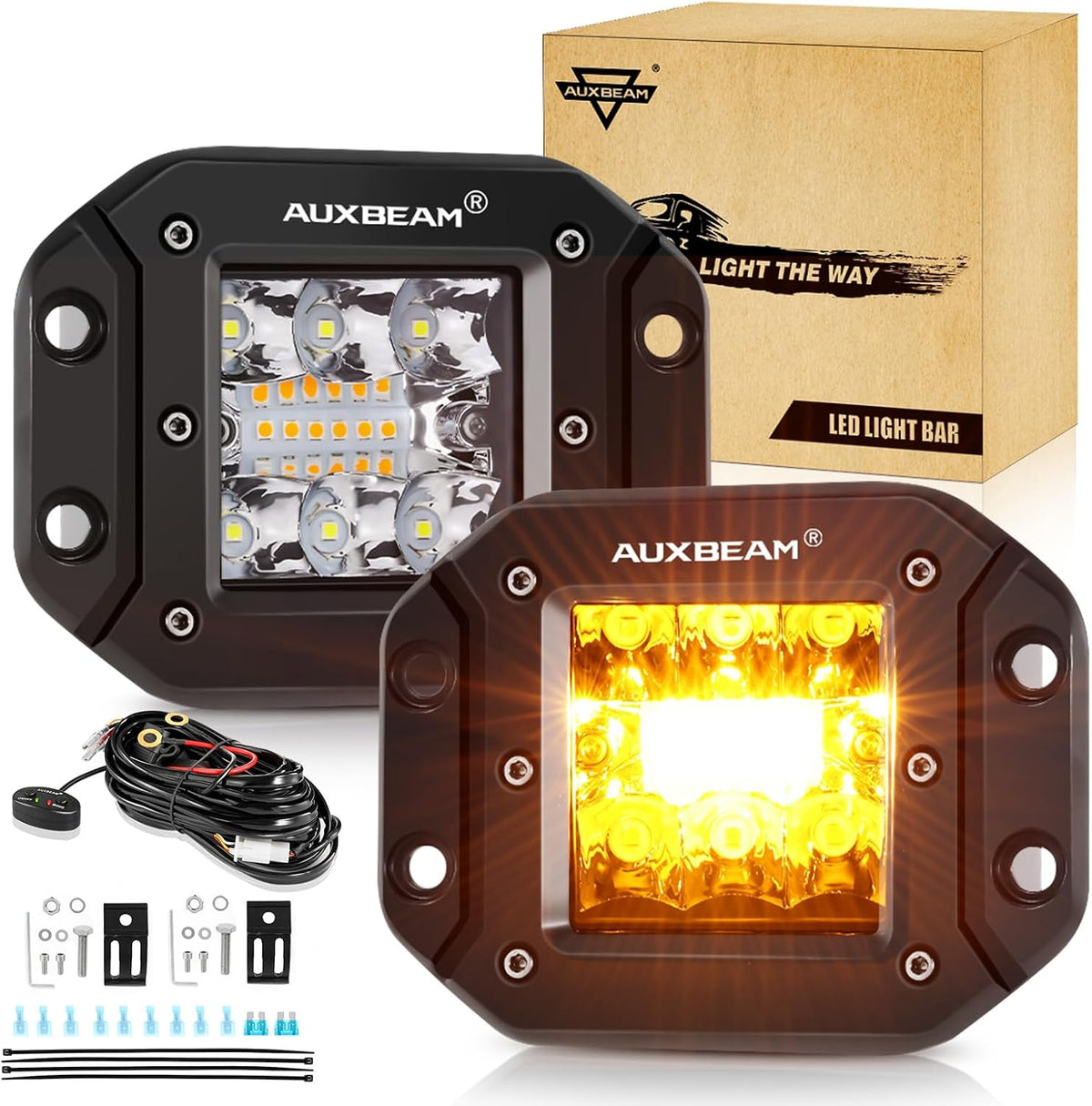 Auxbeam 5 Inch Flush Mount Led Light Pods, Amber Flush Mount Bumper Fog Lights