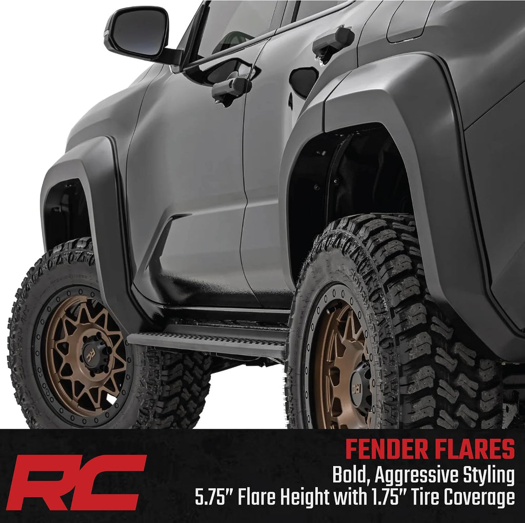Rough Country Sport Fender Flares for Toyota 4Runner (2025-2026) - 1.75" Tire Coverage, 5.75" Height, UV-Resistant ABS, Paintable Matte Black