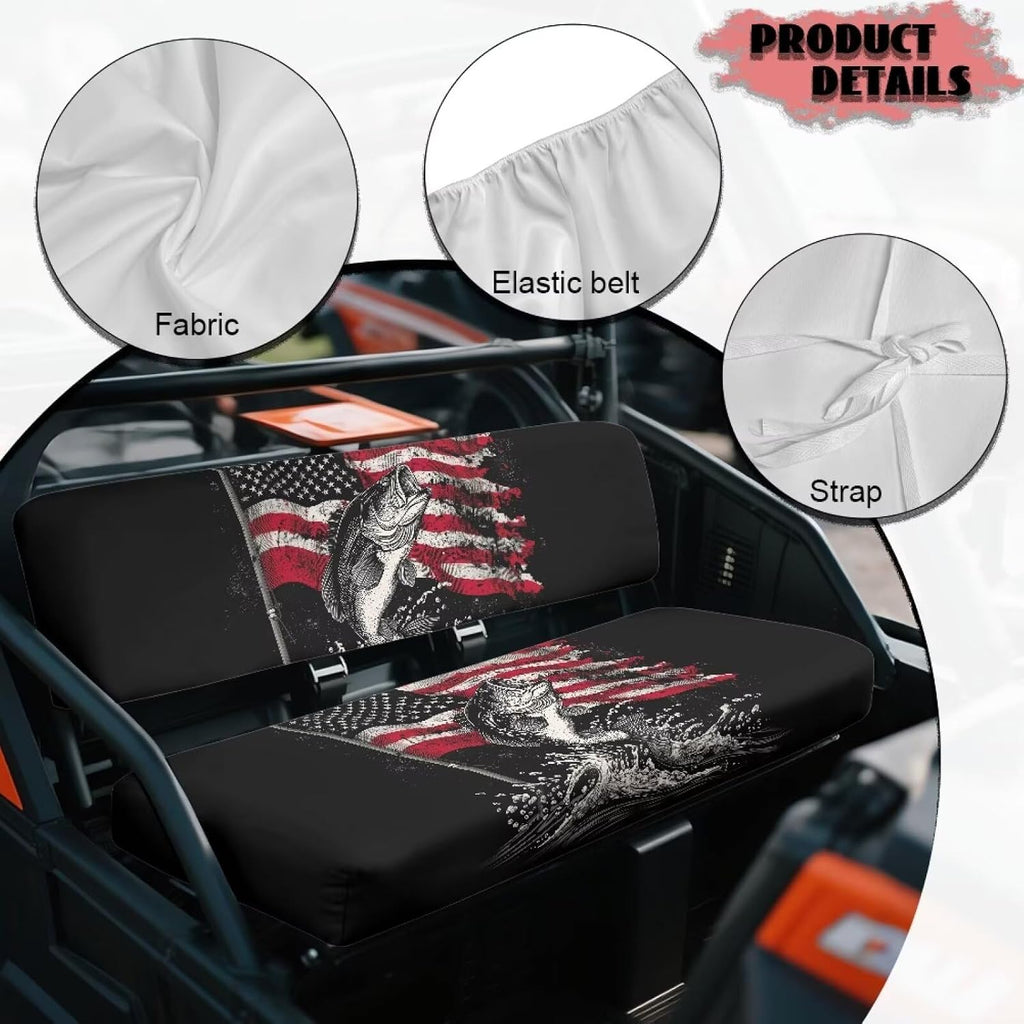 American Flag Bass Fish Print All-Weather 2Pcs UTV Seat Covers-Easy Install, Anti-Slip Backing-Compatible with Kawasaki Mule 4010 4000 3000 3010 2001-2023 2025 Patriotic