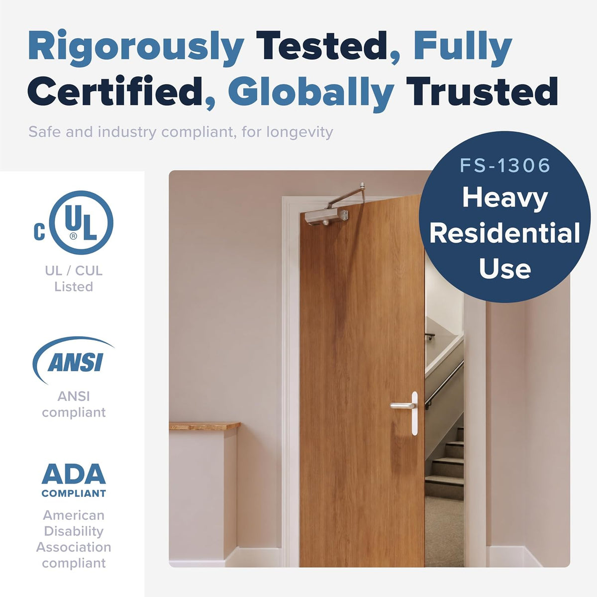 automatic door closer (silver), fs-1306 residential hydraulic auto shown in use