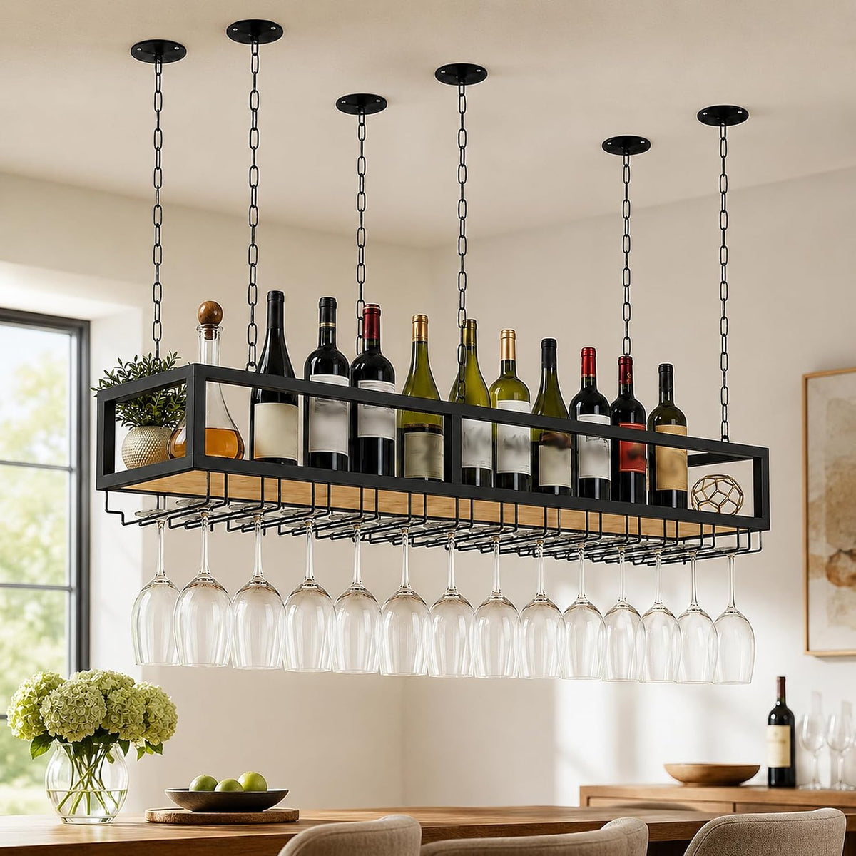 ceiling wine glass rack with glass holder, 55.1in, main product view