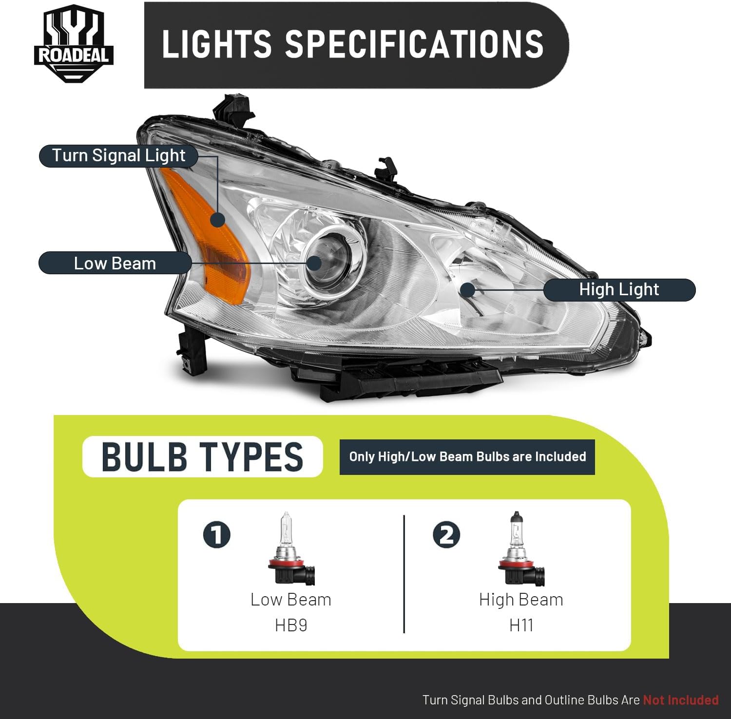 Headlights W/Bulbs for 2013 2014 2015 Nissan Altima 4-Door Halogen Headlamp Replacement Driver & Passenger Side (DOES NOT FIT XENON/HID)