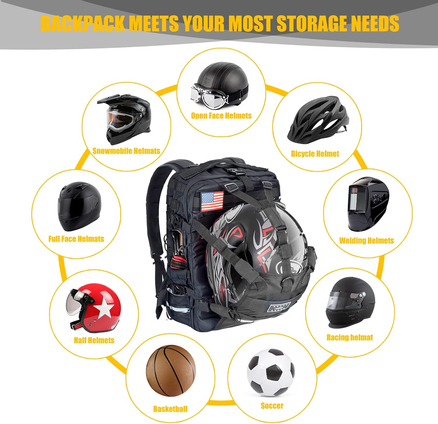Large Capacity Motorcycle Helmet Backpack, Waterproof Motorcycle Backpack for Men Riding Hiking Cycling Backpack
