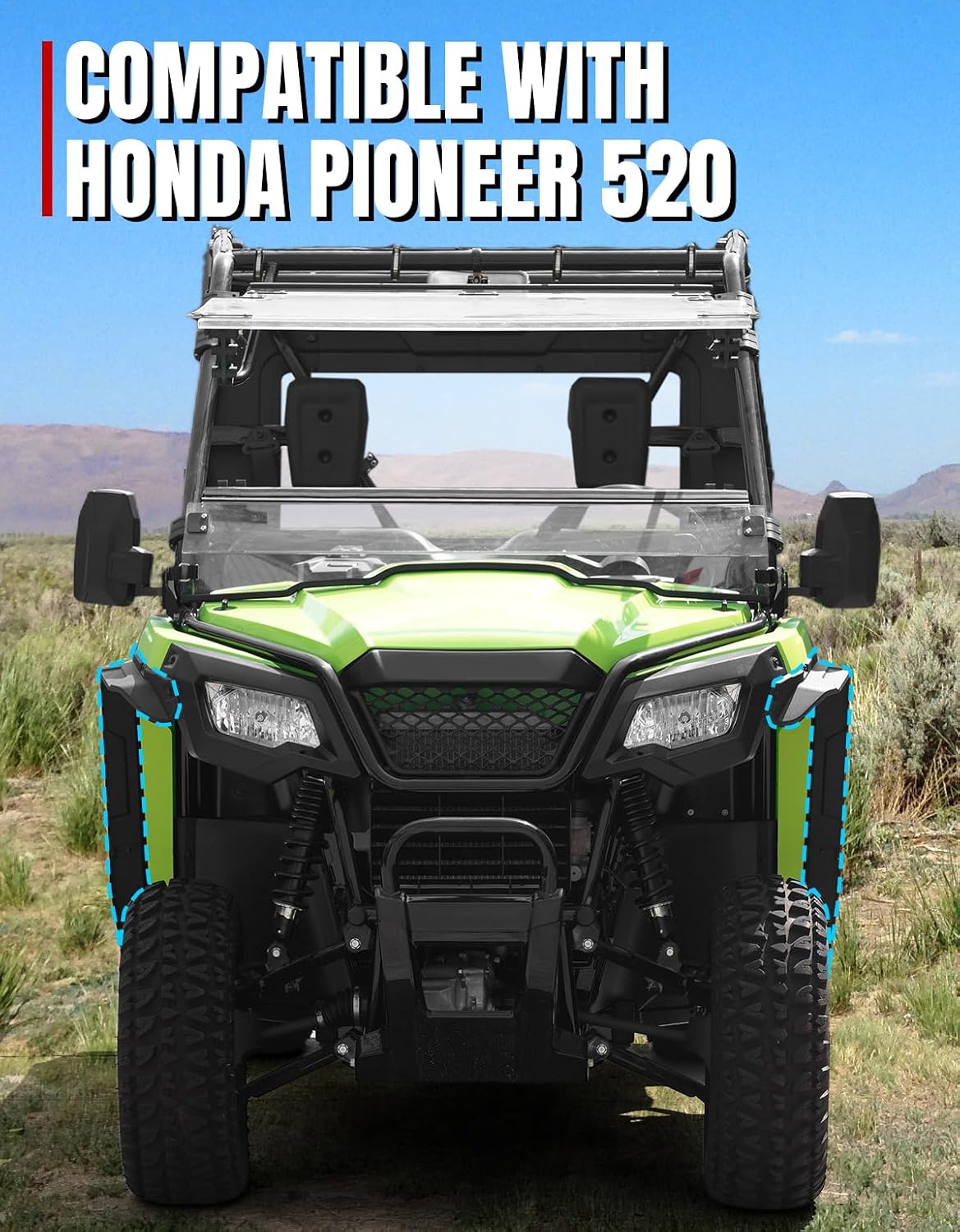A & UTV PRO Front Fender Flares for Honda Pioneer 520 2021-2025, Compatible with Pioneer 500 2015-2023, Combined Mud Guards Mud Flaps Accessories, Easy Installation, Full Protection (Front Pair)