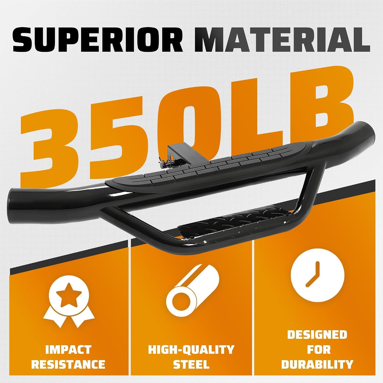 ECOTRIC Universal Bumper Trailer Hitch Step for SUV Trucks Pickups with 2 | Inch Receiver, Solid with Hitch Pin & U-Bolts Stabilize, Tow Rear Bumper Guard Protector Steel