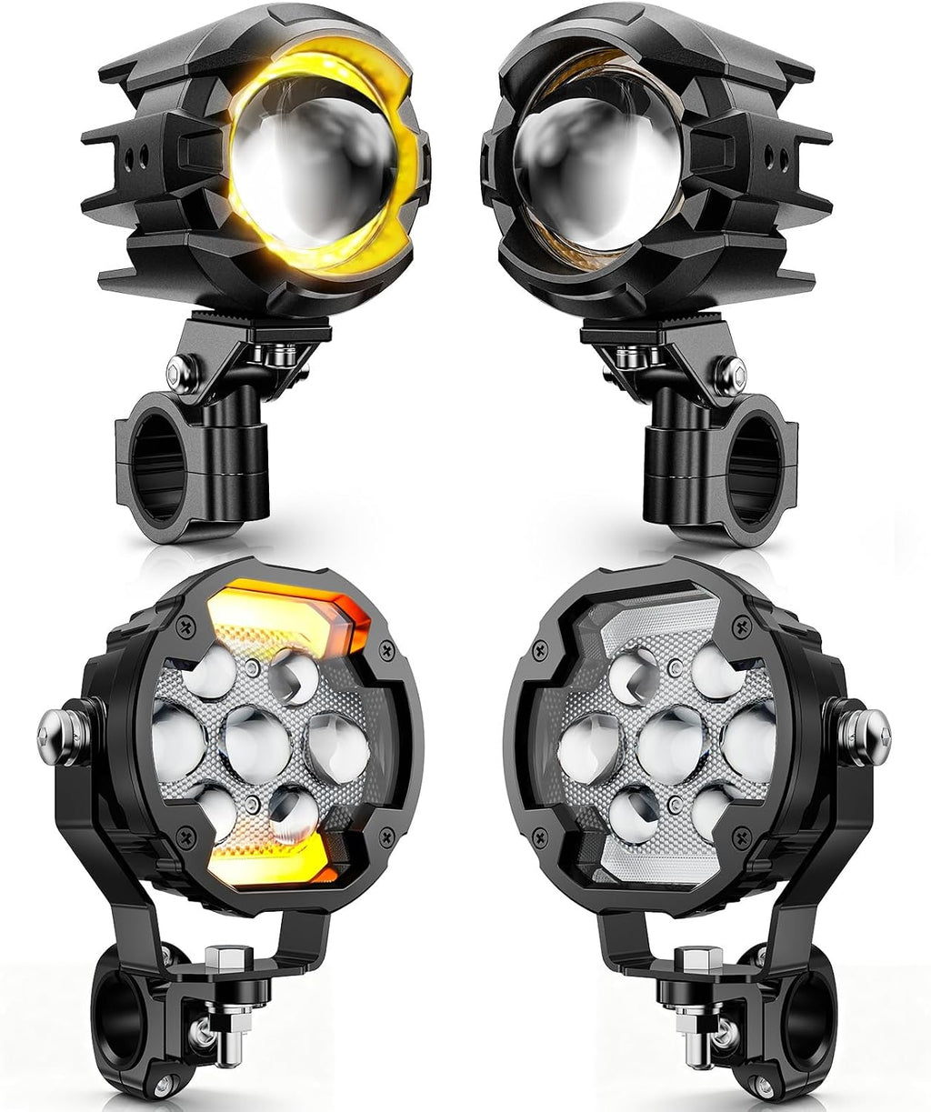 Auxbeam MT8S Series Motorcycle LED Driving Lights Fog Lights Auxiliary Lights with Halo DRL and AX7 Series Motorcycle Driving Lights Fog Light 4.2 Inch Auxiliary Light with Breathing DRL