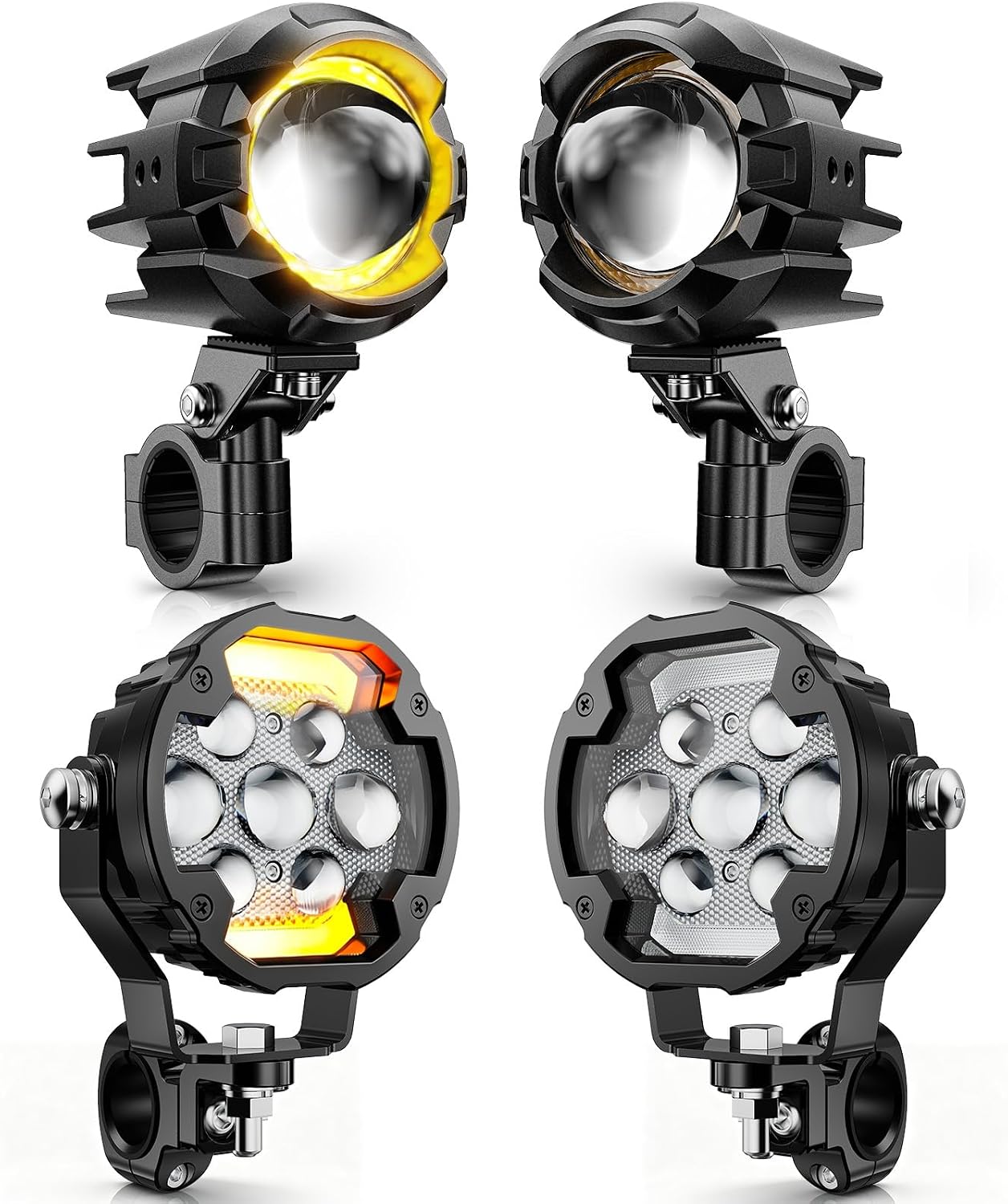 Auxbeam MT8S Series Motorcycle LED Driving Lights Fog Lights Auxiliary Lights with Halo DRL and AX7 Series Motorcycle Driving Lights Fog Light 4.2 Inch Auxiliary Light with Breathing DRL