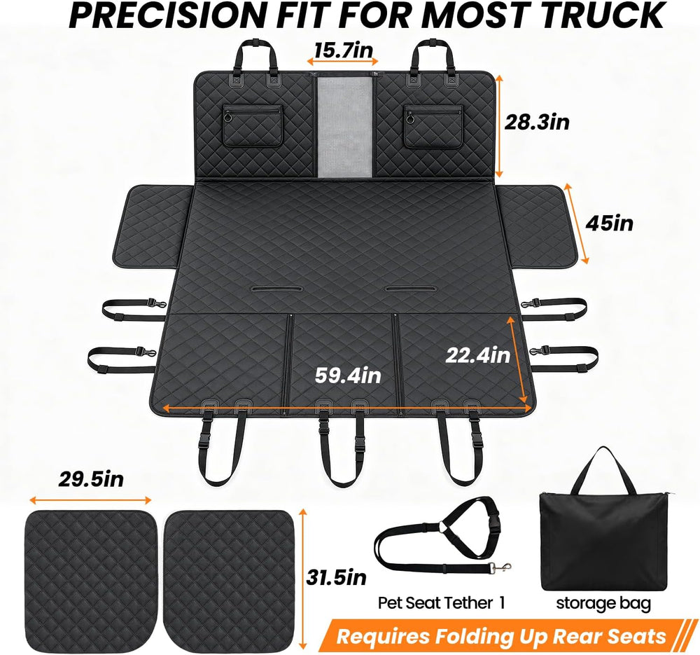 REEVAA Dog Truck Floor Cover with Door Protection, for Back Seat, XL,Black