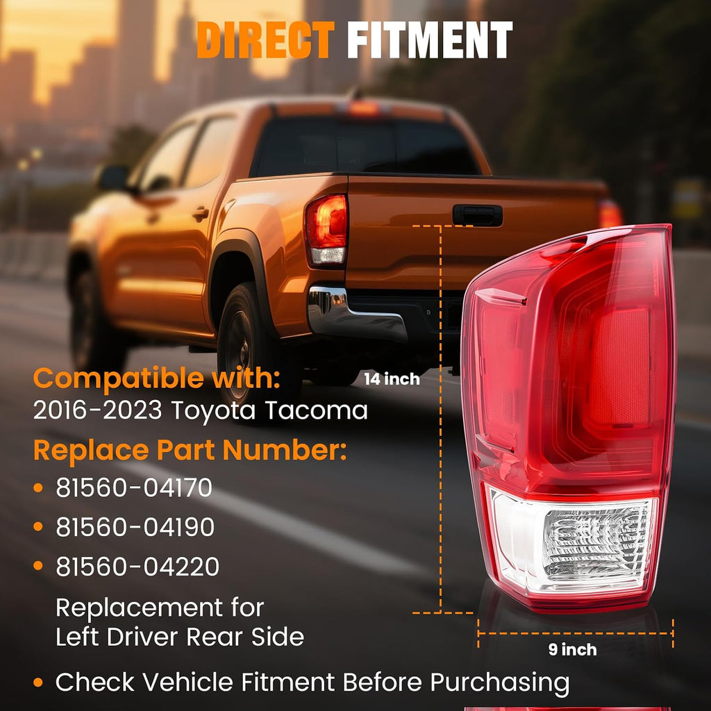 Tail Lights Assembly Compatible with Toyota Tacoma 2016-2023 Left Driver Side Rear Taillight Brake Signal Assemblies with Bulbs, Replace ‎81560-04170 81560-04190 81560-04220