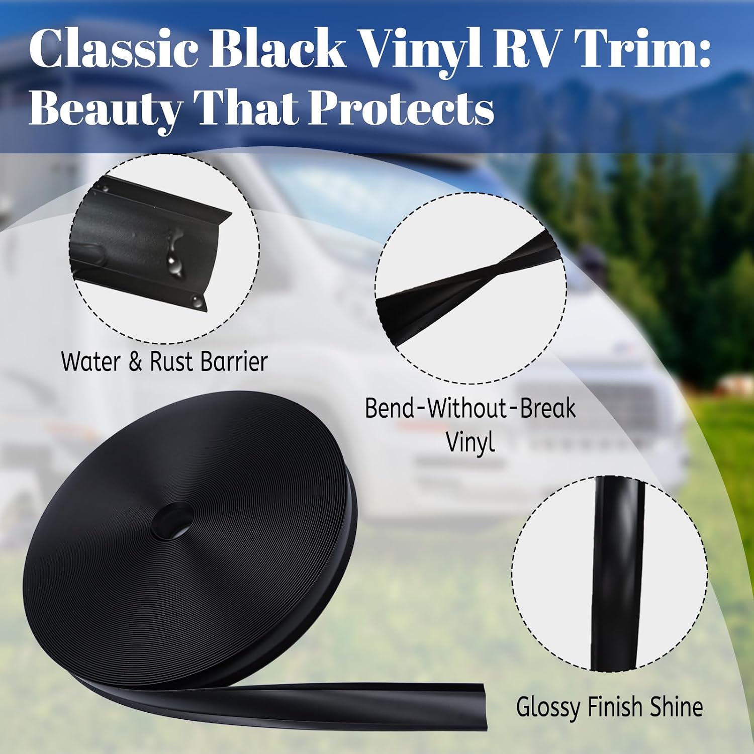 1" RV Vinyl Trim Molding Insert, 120FT RV Weather Stripping Exterior Screw Cover Trim Molding Exterior, Camper Weather Stripping Camper Trailer Roof Corner Gutter Seal Black