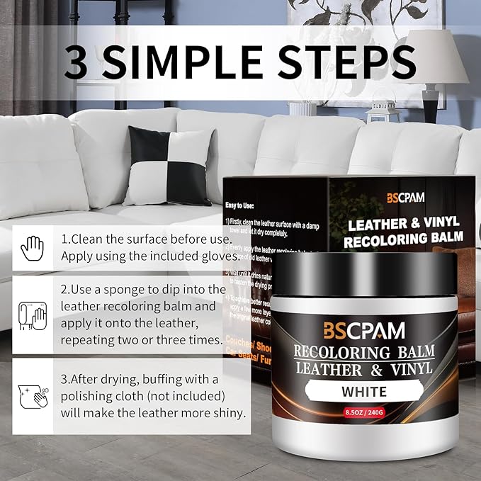 White Leather Recoloring Balm, Leather Couch Scratch/Stain Remover, Leather - Image 5