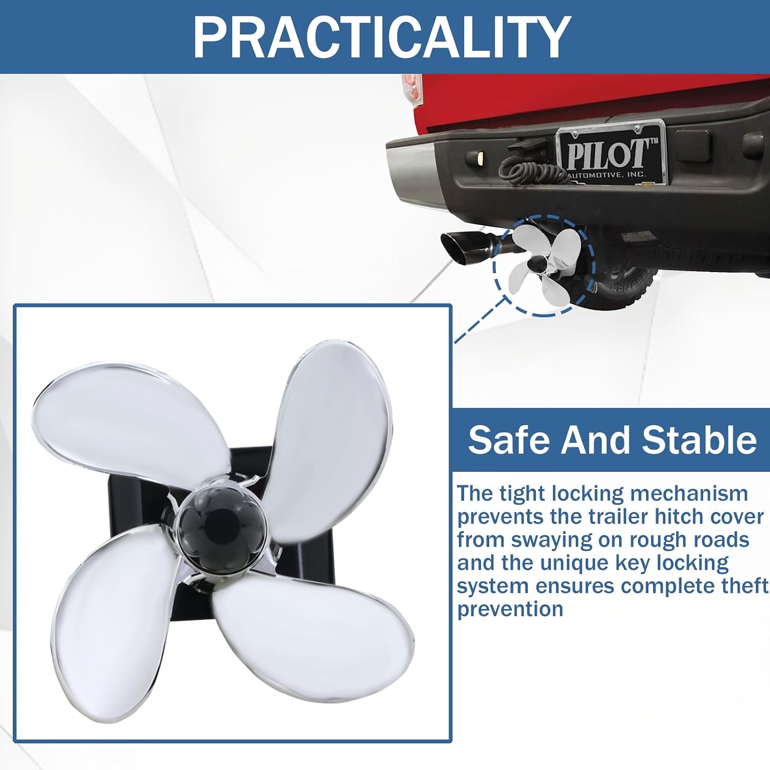 Tow Hitch Cover 77009, Spinning Propeller Trailer Hitch Cover Plastic for 2 Inch Receivers