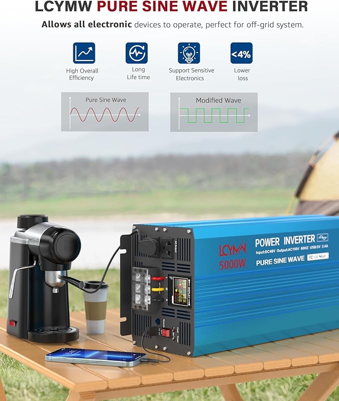 Power Inverter 5000 Watt Pure Sine Wave 48V DC to 110V/120V AC 10000W Peak - Image 2