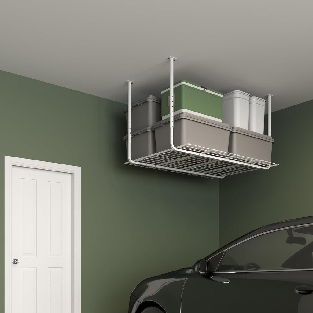 ceiling mounted adjustable shelf in white, package contents