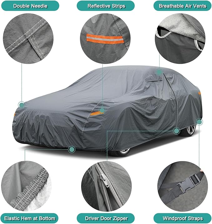 16 Layers Car Cover Waterproof All Weather, Heavy Duty Outdoor Car Cover - Image 3